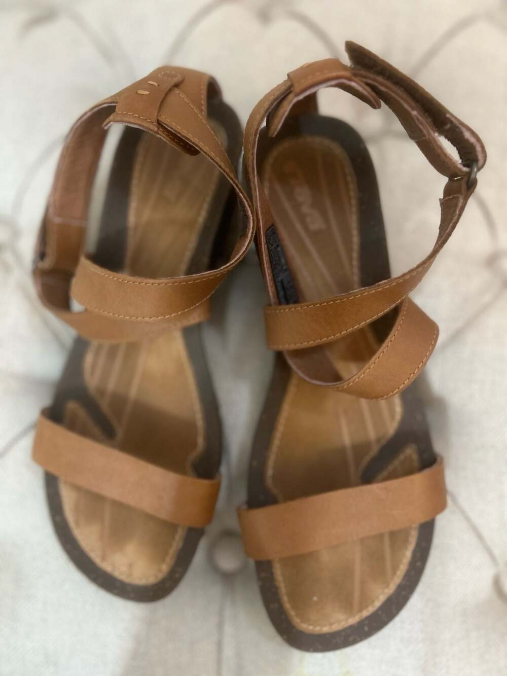 Teva Brown Leather Ankle-Strap Wedge Sandals